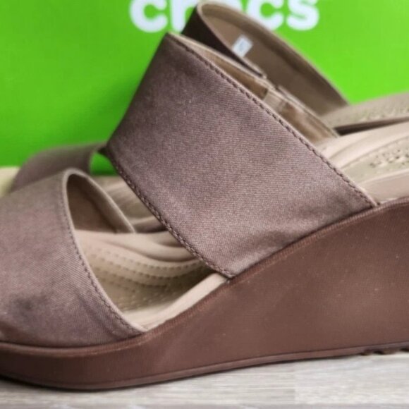 Crocs Leigh 2 Strap Wedge Sandals 11w Bronze Dual Comfort Women's Fashion Shoes - Picture 5 of 16